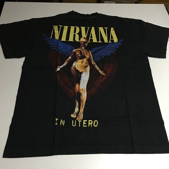 Nirvana In Utero Kurt Cobain Faded Black T-Shirt Size Large (Tag XL) Oneita - Picture 1 of 6